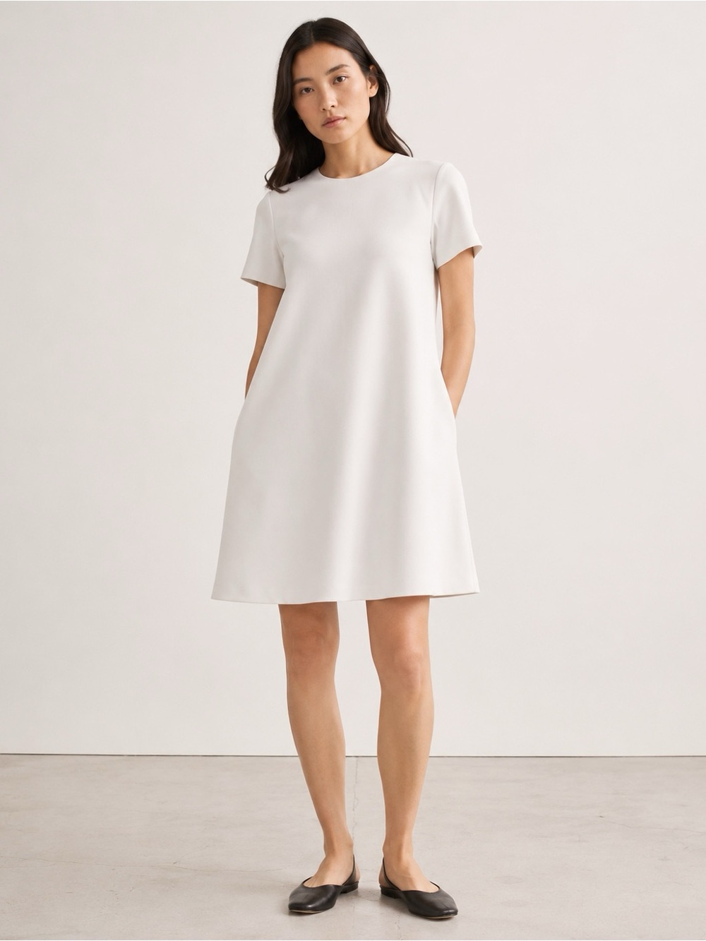 Oak + Fort Woman White A-Line Relax Fit Swing Dress XS Minimal Classic Preppy